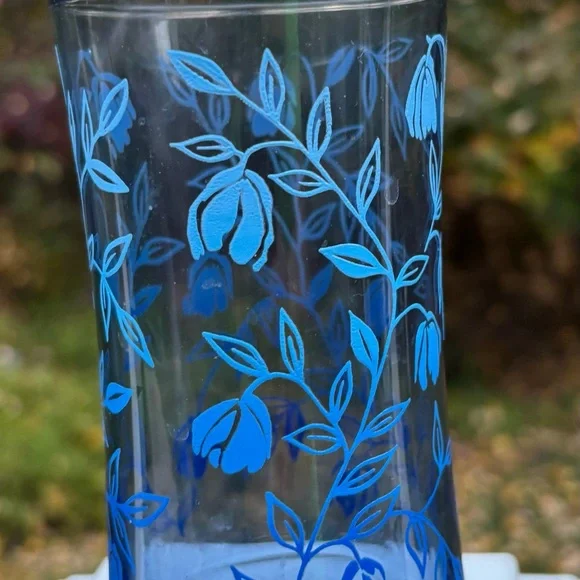 Floral Blue Vintage Glass Tumblers Set by Libbey - Picture 7 of 7
